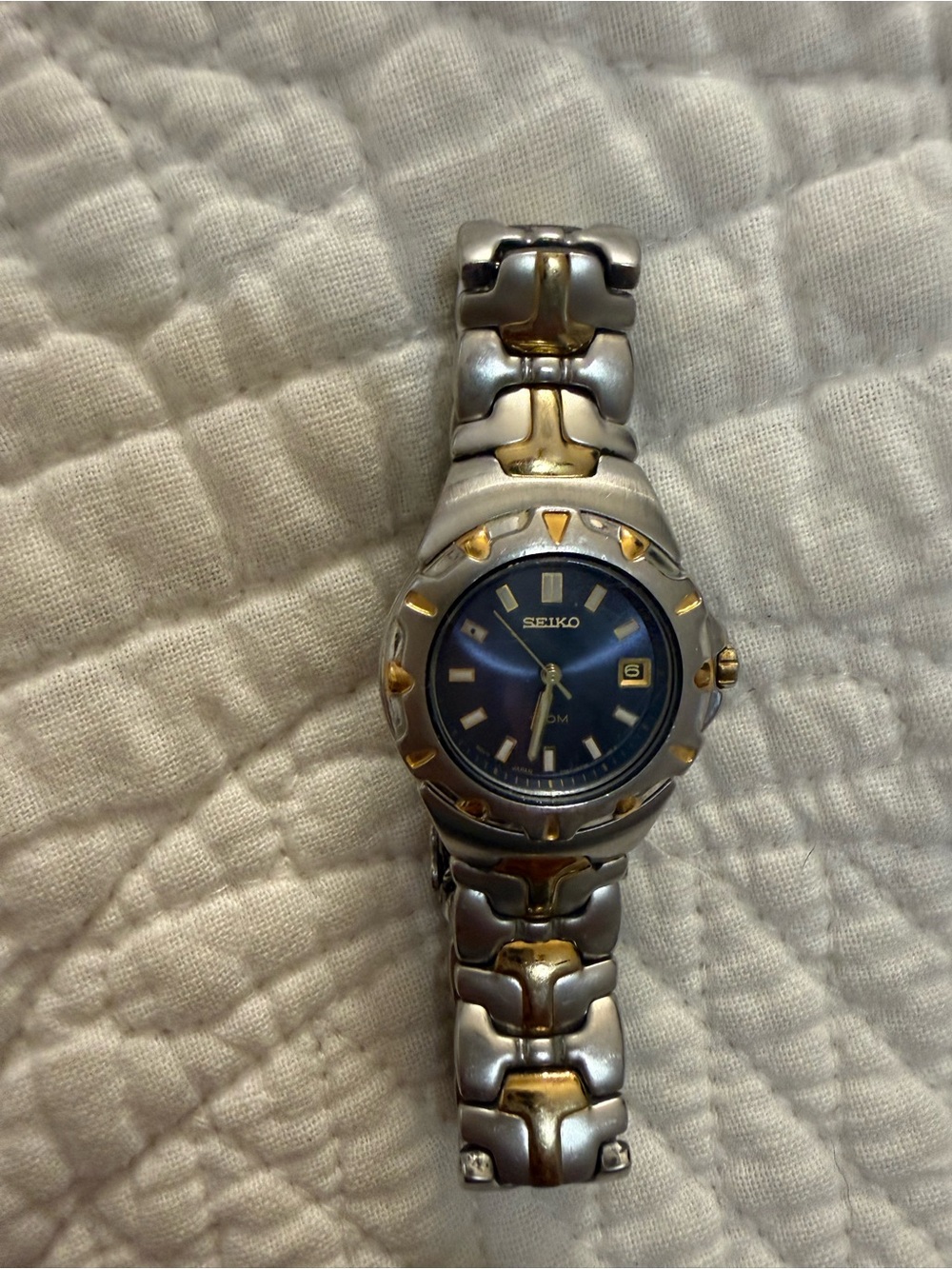 Seiko Two-Tone Silver and Gold Watch with Blue Dial